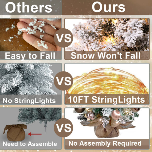 2ft Mini Christmas Tree With Light Woodland Artificial Small Tabletop Christmas Decoration With Flocked Snow, Exquisite Decor & Xmas Ornaments For Table Top For Home & Office - Image 9