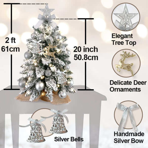 2ft Mini Christmas Tree With Light Woodland Artificial Small Tabletop Christmas Decoration With Flocked Snow, Exquisite Decor & Xmas Ornaments For Table Top For Home & Office - Image 5
