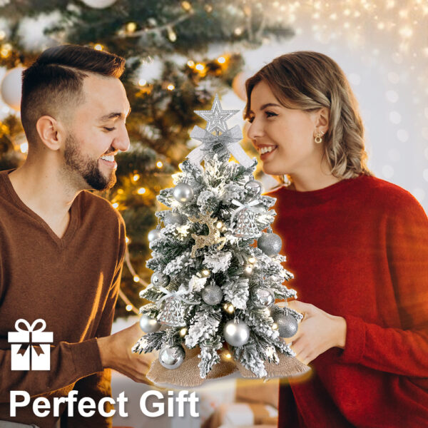 2ft Mini Christmas Tree With Light Woodland Artificial Small Tabletop Christmas Decoration With Flocked Snow, Exquisite Decor & Xmas Ornaments For Table Top For Home & Office - Image 4
