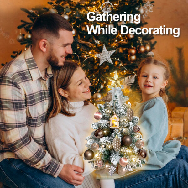 2ft Mini Christmas Tree With Light Woodland Artificial Small Tabletop Christmas Decoration With Flocked Snow, Exquisite Decor & Xmas Ornaments For Table Top For Home & Office - Image 8